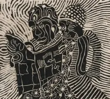 Paul Michael Sibisi, Sad News..., linocut on paper