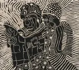 Paul Michael Sibisi, Sad News..., linocut on paper