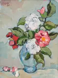 Japonikas in Blou Vaas by Gregoire Boonzaier, oil on canvas, sold Oct 2023