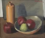 David Botha, Still Life with Pomegranates and Jar, oil on board