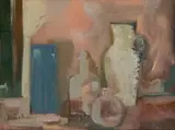 Carl Büchner, Still Life with Ceramic Vessels, oil on canvas board