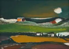 Pranas Domšaitis, Moonlit Landscape, oil on canvas laid down on board
