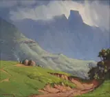 Willem Hermanus Coetzer, Mountain Landscape with Huts