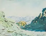 Sydney Carter, Mountain Landscape, watercolour on paper laid down on card