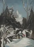 Robert Russell, Winter Scene with Church in the Distance, oil on canvas