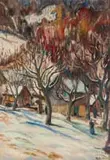André Julien Prina, Village Anime sous le Neige, oil on canvas