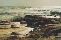Dino Paravano, Rocky Beach Scene, oil on board