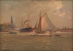 Cathcart William Methven, Harbour Scene, oil on board