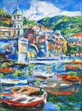 Gerhard Batha, Mediterranean Harbour, acrylic on canvas