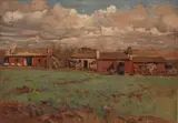 Frans Oerder, Landscape with Buildings, oil on canvas