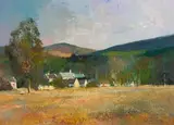 Houses in a Landscape by Errol Boyley, oil on card, offered Oct 2023