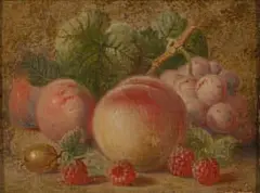 Charles Archer, Still Life of Summer Fruit, oil on board