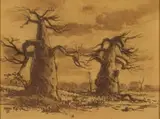 Otto Klar, Landscape with Baobabs, pastel on card