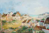 Kobus Louw, Coastal Cottages, oil on canvas laid down on board