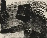 Camilla Battiss, Hugging, linocut on paper