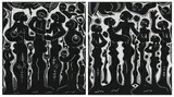 Gossip; Friends, two by Ezekiel (Boycie) Madiba, linocut on onion skin paper, offered Oct 2023