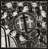 John Muafangejo, Windhoek People Pray for Peace and Love in 1977, linocut on paper