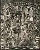 John Muafangejo, Muafangejo's Kraal, linocut on onion skin paper