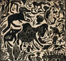 Gordon Mbatha, Untitled (Folklore), linocut on onion skin paper