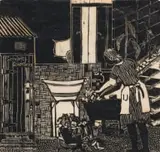 Bongiwe Dhlomo-Mautloa, Servants Quarters, woodcut on onion skin paper