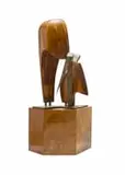 Mickey Korzennik, Abstract, wood and steel, on a wooden base