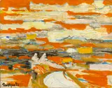 Julian Trevelyan, Sienese Landscape-Variation II, Orange, oil on canvas
