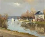 Marcel Dyf, Houses by a Canal, oil on canvas