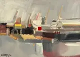 Stavrianos Katsireas, Harbour Scene, oil on canvas