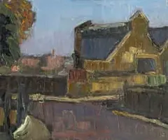 Bryan Senior, Riverside, recto; School at Gospel Oak, verso, oil on canvas