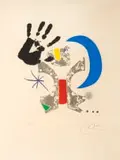 Joan Miró, Bonjour Max Ernst (Dupin 936, Cramer 215), etching and aquatint in colours with embossing on Arches paper