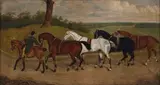 British Primitive School, A String of Race Horses, 1870, oil on canvas