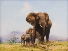 David Shepherd, Three Elephants, oil on canvas