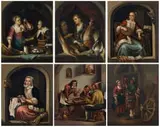 Continental School, 19th Century, Scenes of Domestic Life, six, oil on tin