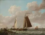 Johannes Hermanus Barend Koekkoek, Seascape with Boats, oil on wood panel