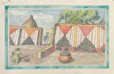 Moses Tladi, Rural Domestic Scene, coloured pencil on card
