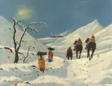John Koenakeefe Mohl, Riders in the Snow, oil on canvas laid down on board