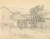 Moses Tladi, Township Scene, pencil on paper