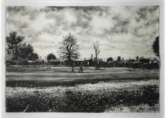 Phillemon Hlungwani, Township Scene, charcoal on paper