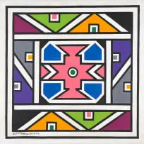 Esther Mahlangu, Untitled (Central Pink Motif), oil on canvas