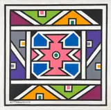 Untitled (Central Pink Motif) by Esther Mahlangu, oil on canvas, sold Feb 2024