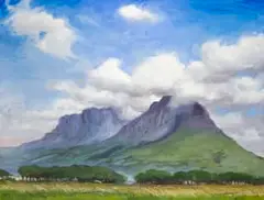 Alice Toich, Devil's Peak Covered in Windswept Clouds from the Rondebosch Common, oil on Belgian linen