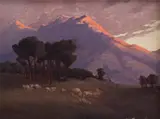 Allerley Glossop, Mountainous Landscape with Sheep, oil on board