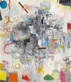 Thameur Mejri, Two Figures at War, 2016, charcoal, pencil, pastel and acrylic on canvas