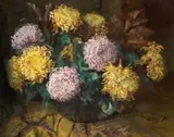 Frans Oerder, Chrysanthemums in a Glass Vase, oil on canvas
