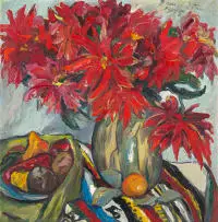 Irma Stern, Red Dahlias, oil on canvas
