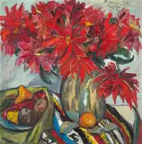 Irma Stern, Red Dahlias, oil on canvas