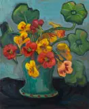Maggie Laubser, Nasturtiums in a Vase, recto; Still Life with Gerberas and Apples, verso, oil on board