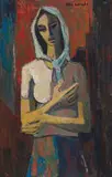 Maurice van Essche, Woman with Arms Folded, oil on board
