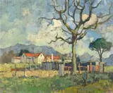Gregoire Boonzaier, Farmstead with Trees and Mountains