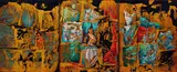 Alexis Preller, Abstract Composition, triptych, oil and gold leaf on wood panels
